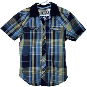 GUESS JEANS Short Sleeve Button Front Plaid Striped Shirt Size 5/6